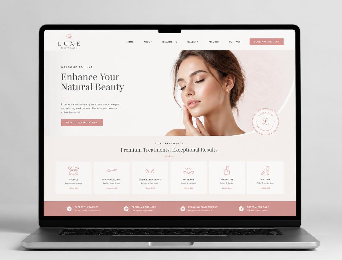 Beauty Salon website design for Luxe Beauty by Elevate Web Studio